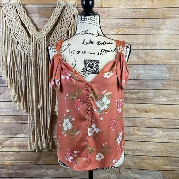 Rebecca Taylor | ‘Lita’ Sunset Floral Print Silk-Blend Tie Strap Tank Top Cami - Picture 2 of 8